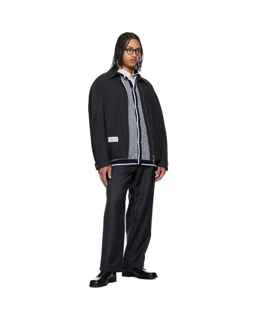 Wooyoungmi Black Pin Stripe Zip-Up Jacket for men