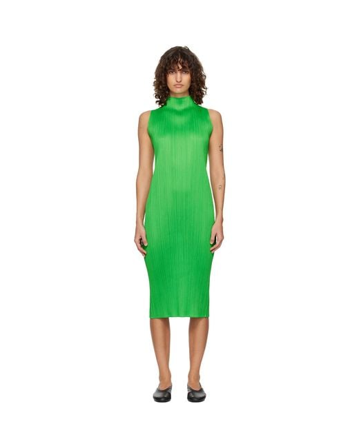 Pleats Please Issey Miyake Green Monthly Colors April Midi Dress