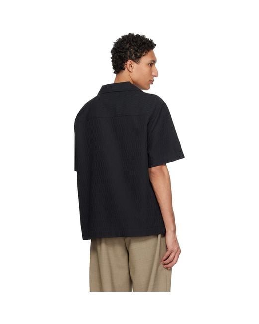 HUGO Black Oversized-Fit Structured Cotton Shirt for men