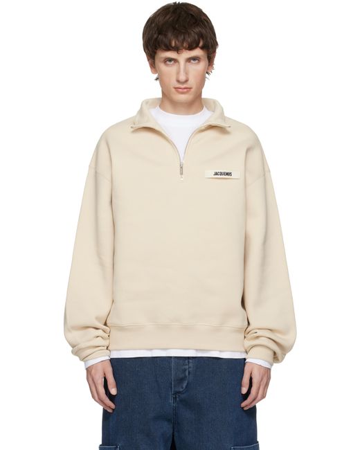 Jacquemus Natural 'The Gros Grain' Zipped-Rollneck Sweatshirt for men