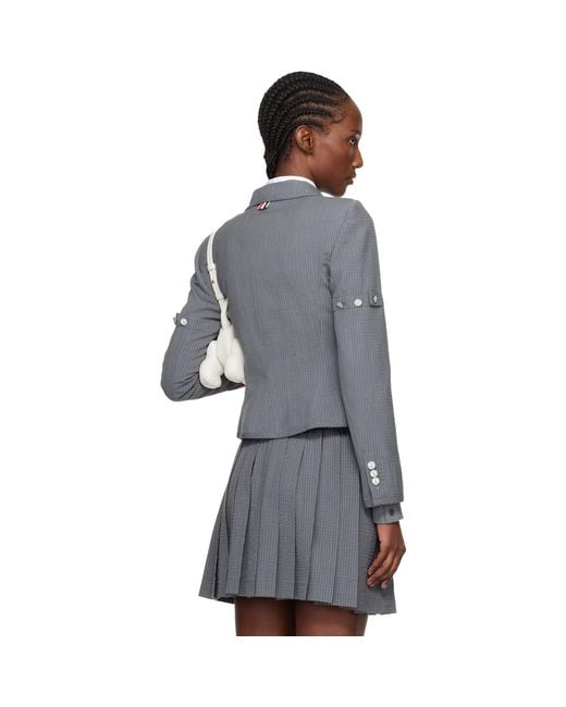 Thom Browne Gray Wool Seersucker Cropped Blazer