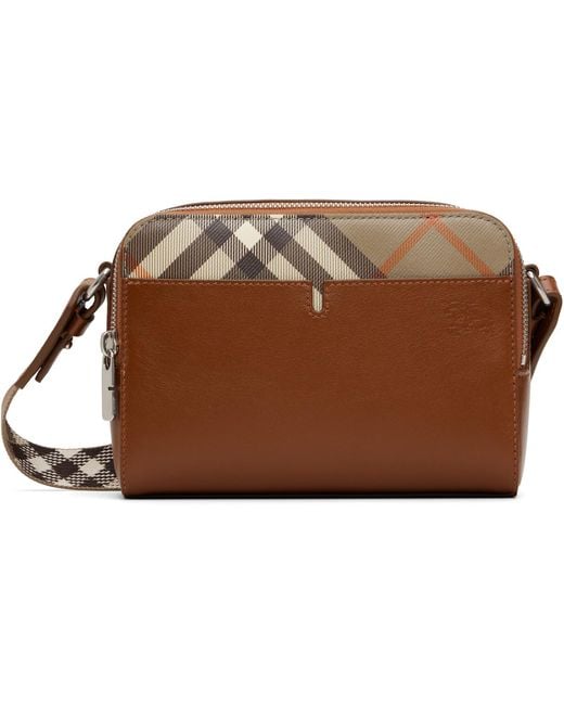 Burberry Brown Tan Pop Check Crossbody Bag for men