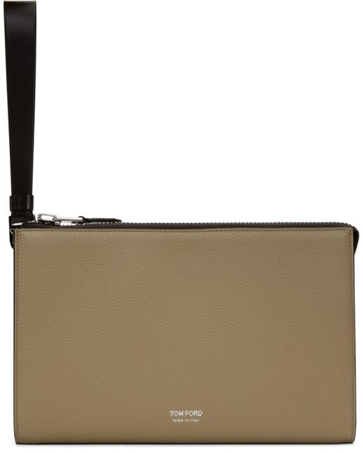 メンズ Tom Ford ベージュ ミニ レザー フラットポーチ Brown