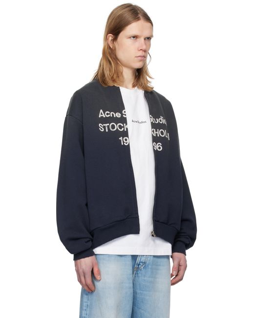 メンズ Acne ブラック ロゴ ジップセーター Blue
