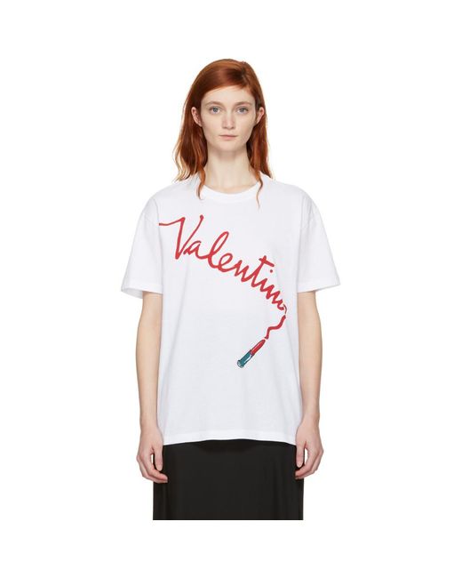 Valentino White Lipstick Logo T-shirt