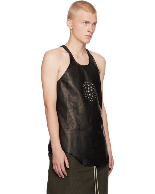 Rick Owens Black Porterville Orb Leather Tank Top for men