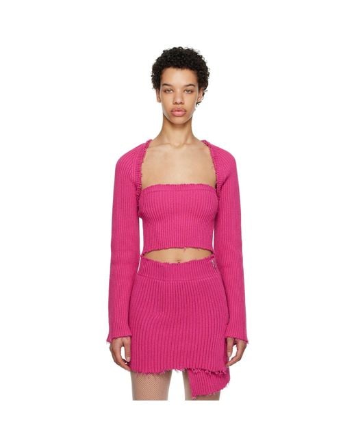 MM6 by Maison Margiela Pink Raw Edge Cardigan