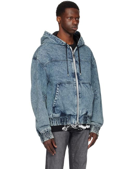 Balmain Hooded Denim Bomber Jacket in Blue for Men Lyst UK