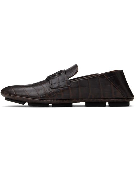 Dolce & Gabbana Black Dolce&gabbana Brown Calfskin Driver Loafers for men