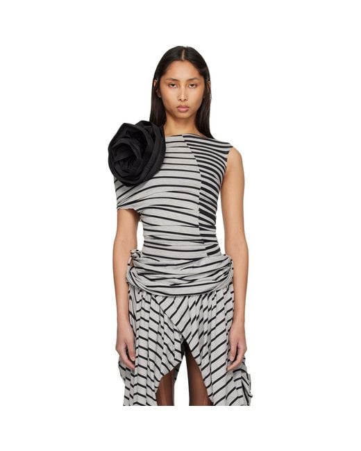 VAQUERA Black Striped Corsage Top