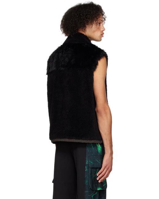 Feng Chen Wang Black Embellished Faux-Fur Vest for men
