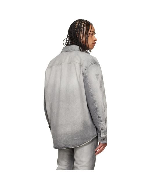 Off-White c/o Virgil Abloh Gray Diagonal Embroidered Denim Military Overshirt for men