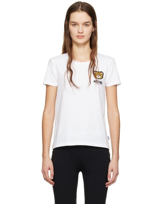T-shirt blanc à appliqués à logo Moschino en coloris White