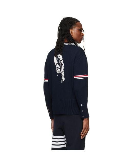 Thom Browne Blue Rwb Armband Lobster Jersey Cardigan for men