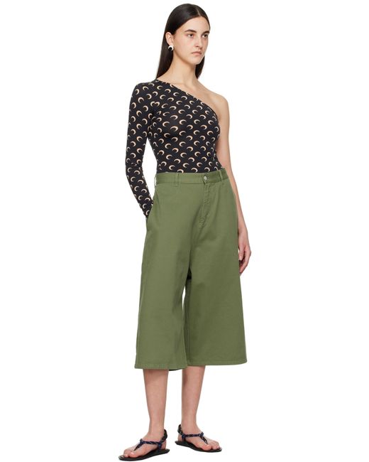 MARINE SERRE Green Recycled Moon Jersey Second Skin Asymmetric T-Shirt