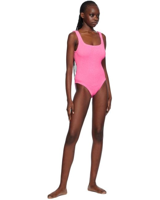 Hunza G Black Pink Square Neck Swimsuit