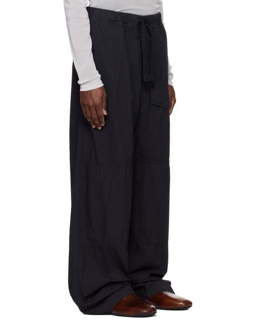 Dries Van Noten Black Cotton Drawstring Cargo Pants for men