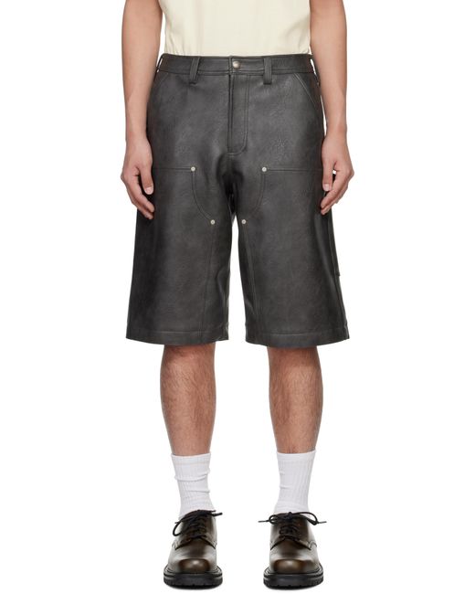 ANDERSSON BELL Black Double Knee Faux-Leather Shorts for men