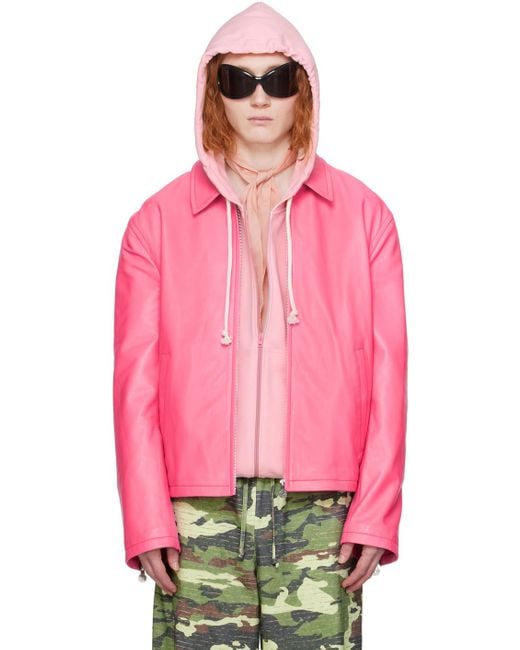 Acne Pink Zip Leather Jacket for men