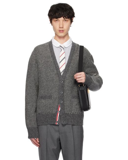 Thom Browne Black Donegal 4-Bar Relaxed V Neck Cardigan for men