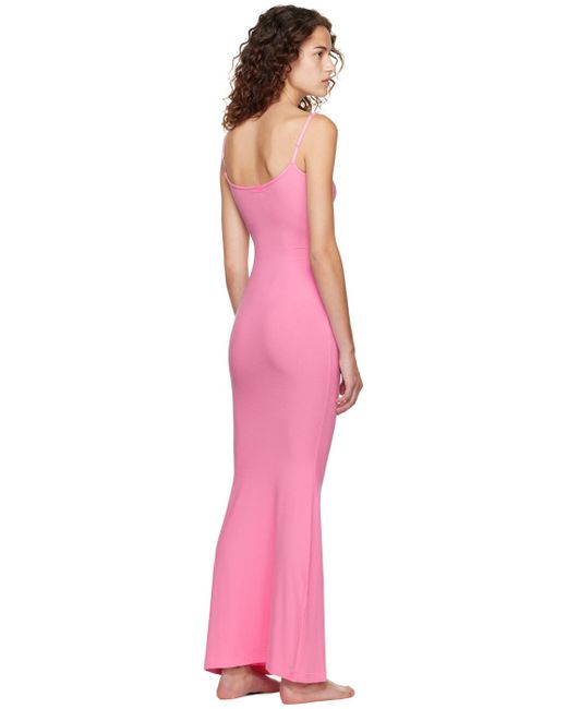 Skims Pink Soft Lounge Rib Long Slip Dress