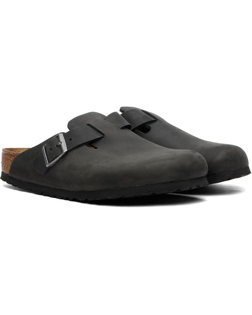 Birkenstock Black Regular Boston Oiled Leather Slip-On Loafers for men