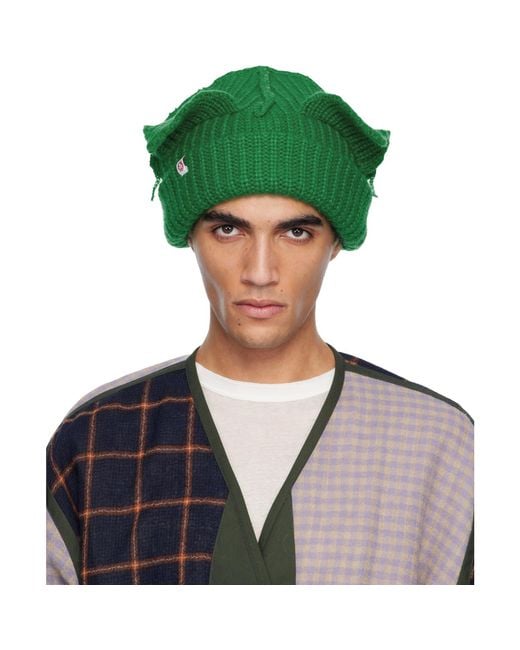 Charles Jeffrey Green Mohair Chunky Ears Beanie for men