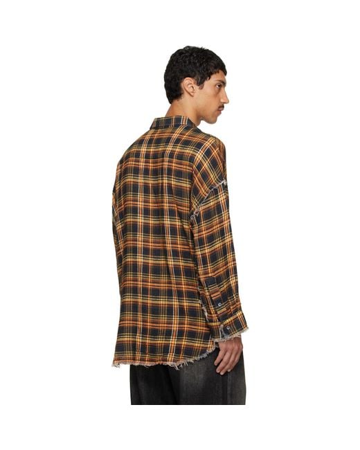 R13 Brown Shredded Seam Drop Neck Shirt for men