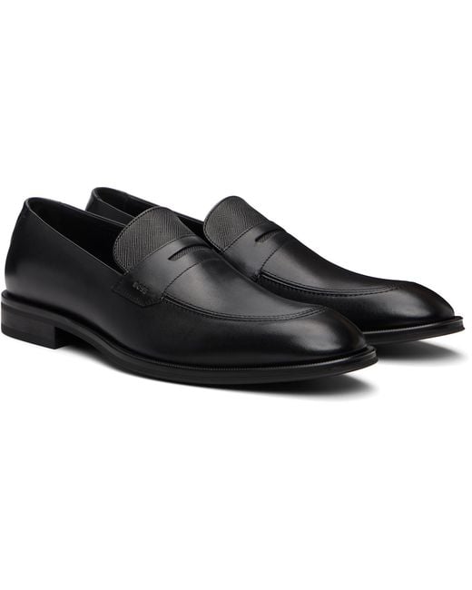 Boss Black Textu-tongue Leather Loafers for men