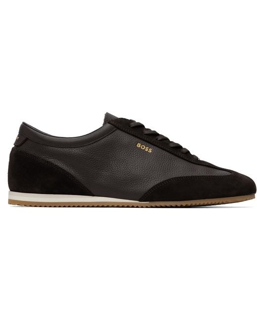 Boss Black Suede Trim Leather Sneakers for men