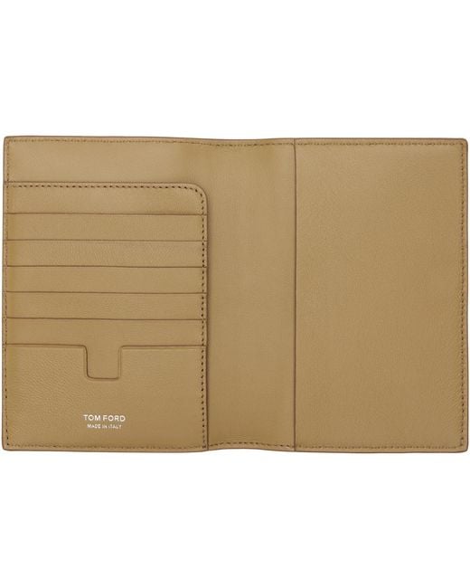 Tom Ford Natural Tan Shiny Croc 'T Line' Passport Holder for men