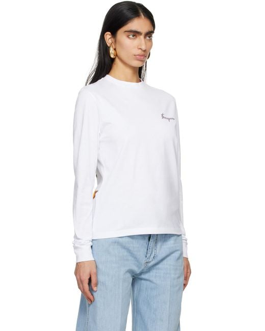 Ferragamo White Printed Long Sleeve T-shirt