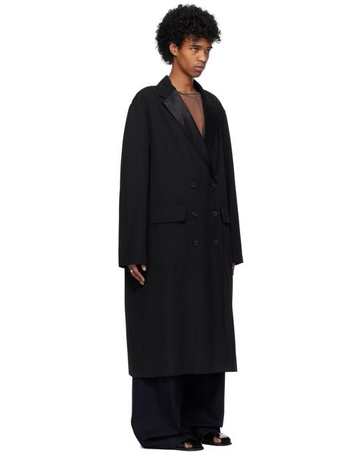 Dries Van Noten Black Wool Barathea Coat for men
