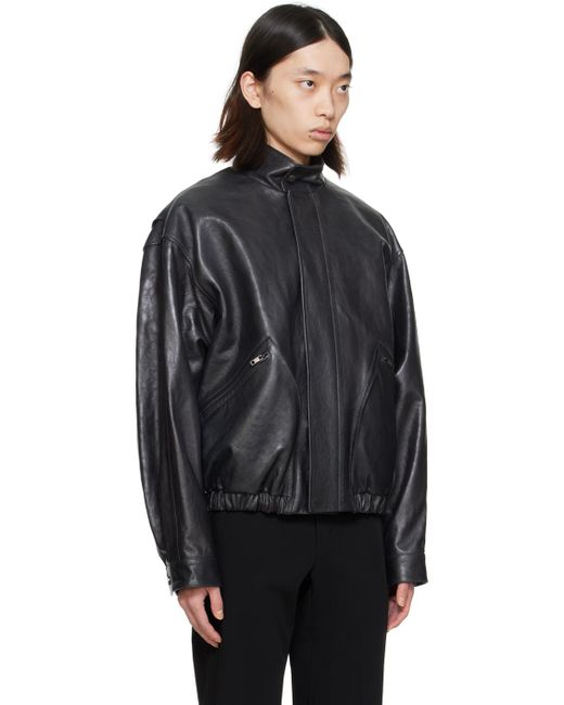 Wooyoungmi Black Zip Leather Jacket for men