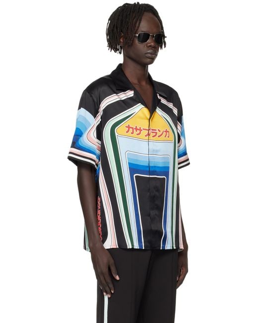 Casablanca Black Short Sleeve Silk Shirt for men