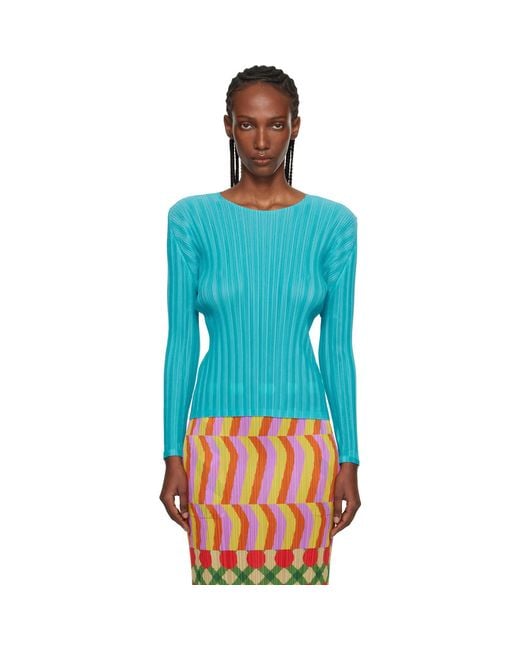 Pleats Please Issey Miyake Blue Rib Pleats January T-Shirt