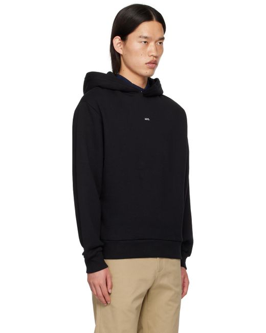 A.P.C. Black Boxy Printed Micro Logo Hoodie for men