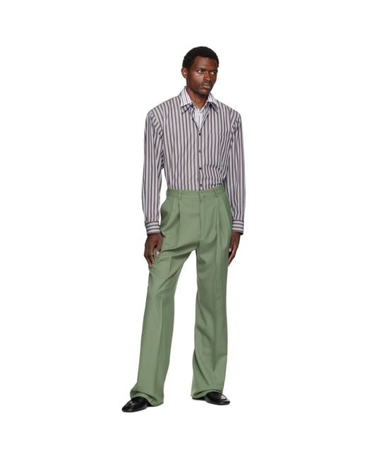 Dries Van Noten Green Straight-Leg Wool Trousers for men
