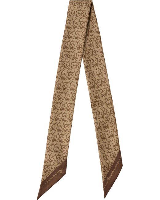 BURBERRY| ( Skinny Reversible B Shield Silk Scarf (8099 Burberry Skinny B Shield Silk Scarf in Natural | Lyst