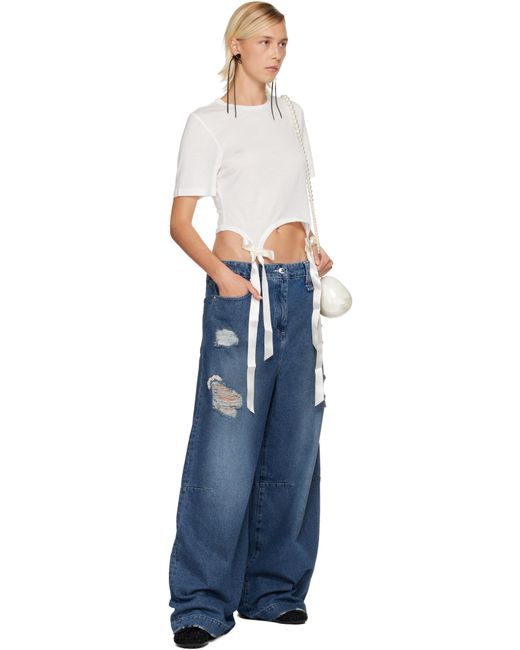 Simone Rocha Women's Blue Embellished Wide Leg Puddle Jeans Simone Rocha Women's Blue Embellished Wide Leg Puddle Jeans