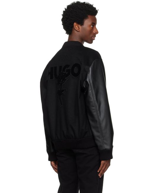 HUGO Black Appliqué Bomber Jacket for men