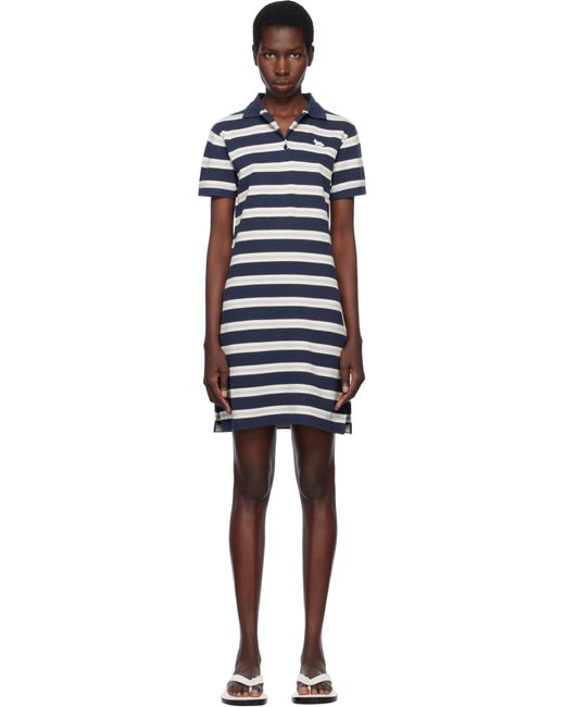 Maison Kitsuné Black Baby Fox Patch Multi Stripes Polo Minidress