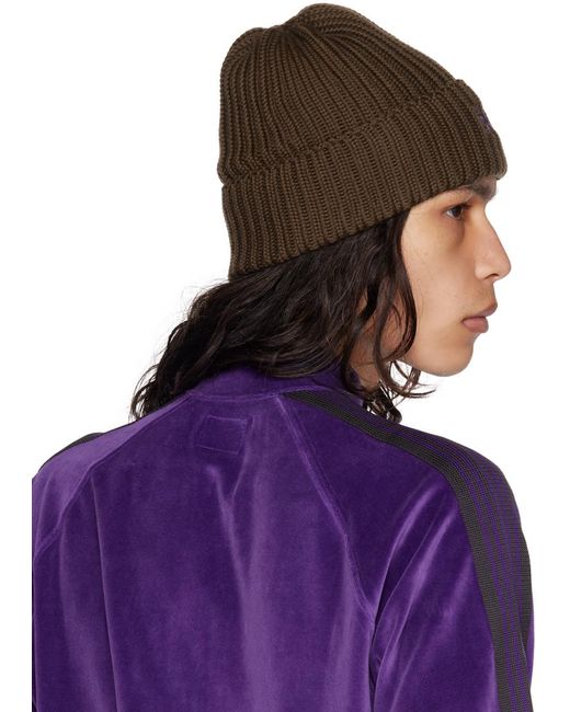 Needles Purple Brown Embroidered Beanie for men