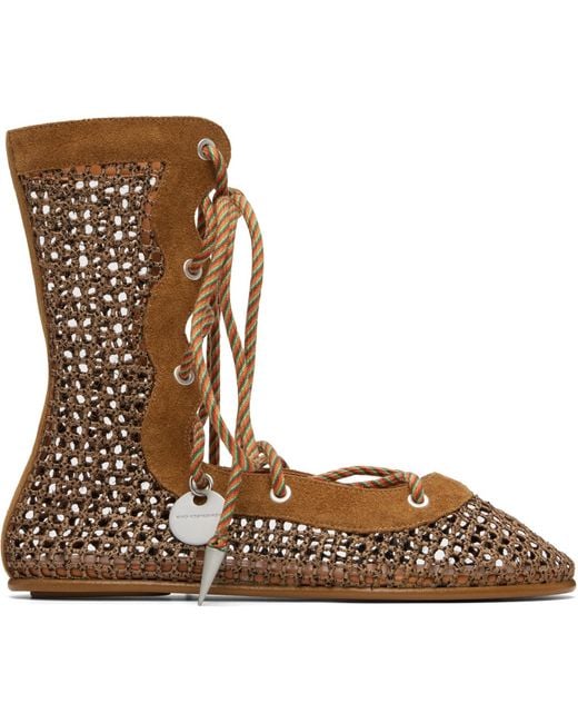 Kiko Kostadinov Brown Reticella Lace Up Ballerina Flats