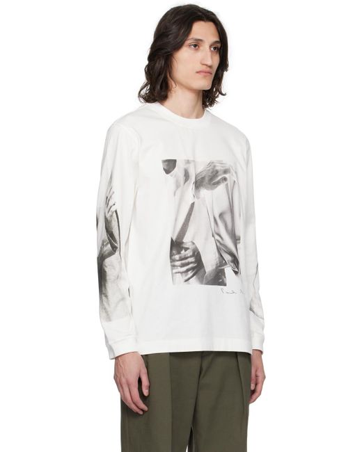 Paul Smith White Off- Printed Long Sleeve T-Shirt for men