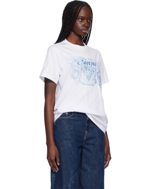 Ganni ホワイト Tattoo ジャージ レース Tシャツ White