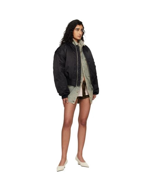 Entire studios Black Cropped Broad Bomber Jacket