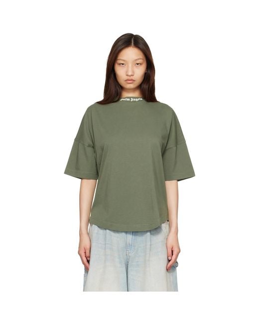 Palm Angels Green Khaki Classic Logo Over T-Shirt
