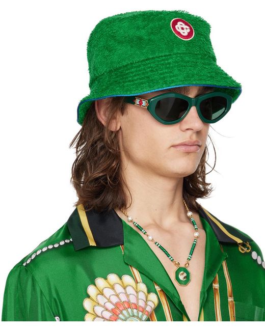 Casablancabrand Green Towelling Bucket Hat for men