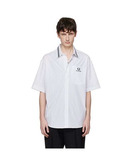 Fred Perry White Kris Van Assche Edition Pinstripe Short Sleeve Shirt for men